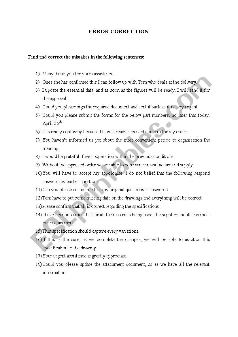 Error Correction Business Letters ESL Worksheet By Miiikaaa 14 Parts Of A Business Letter Worksheet Free PDF At Worksheeto
