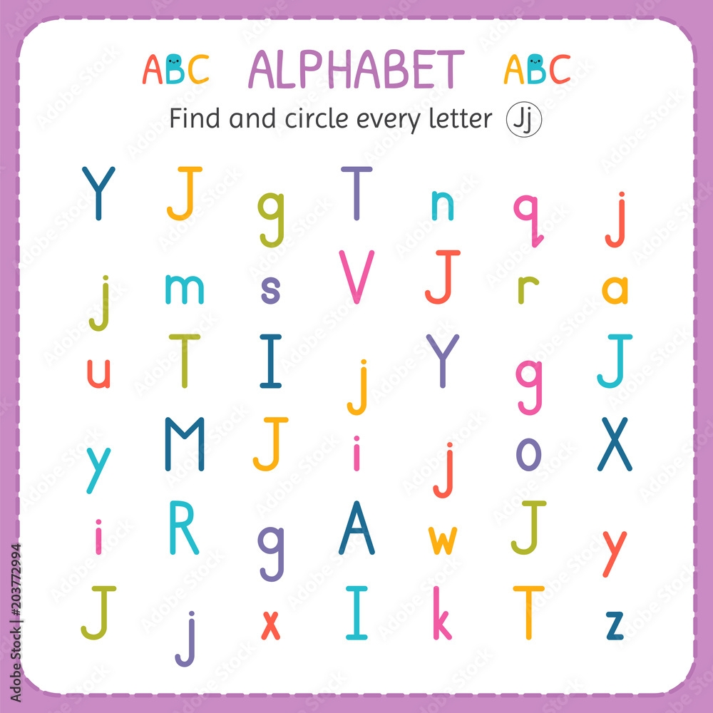Find And Circle Every Letter J Worksheet For Kindergarten And Preschool Exercises For Children Stock Vector Adobe Stock
