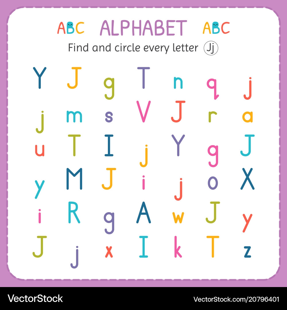 Find And Circle J Worksheet Alphabet Practice Royalty Free Vector VectorStock