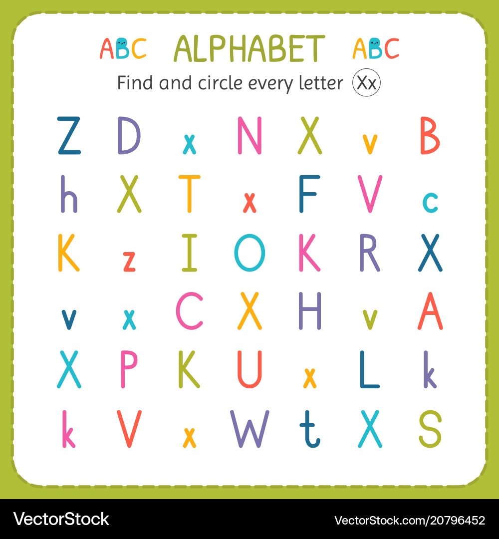 Find And Circle X Worksheet Royalty Free Vector VectorStock Learning Worksheets For Kids Find And Color Letters Educational Game To Recognize The Shape Of The Alphabet Letter X Stock Vector Illustration Of Games Coloring 237997837