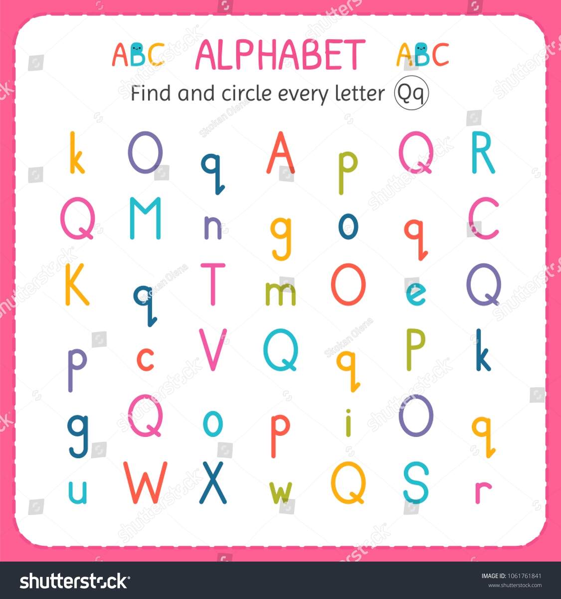 Find Circle Every Letter Q Worksheet Stock Vector Royalty Free 1061761841 Shutterstock