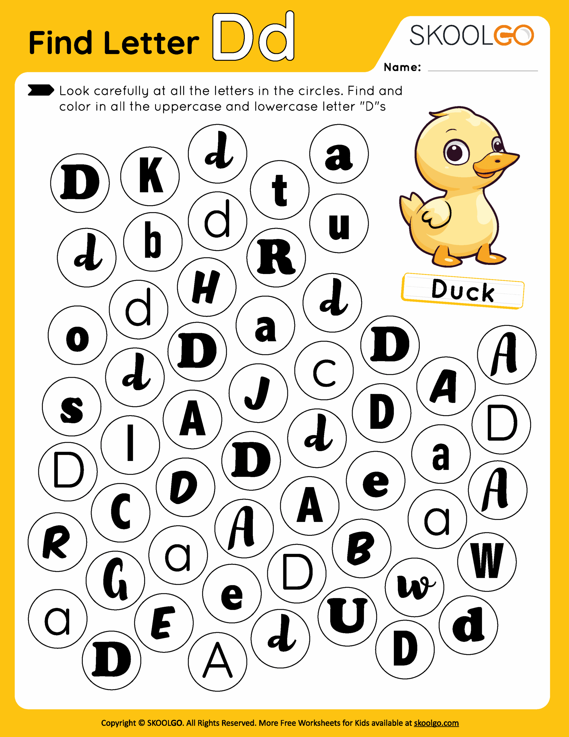 Find Letter D Free Worksheet For Kids SKOOLGO