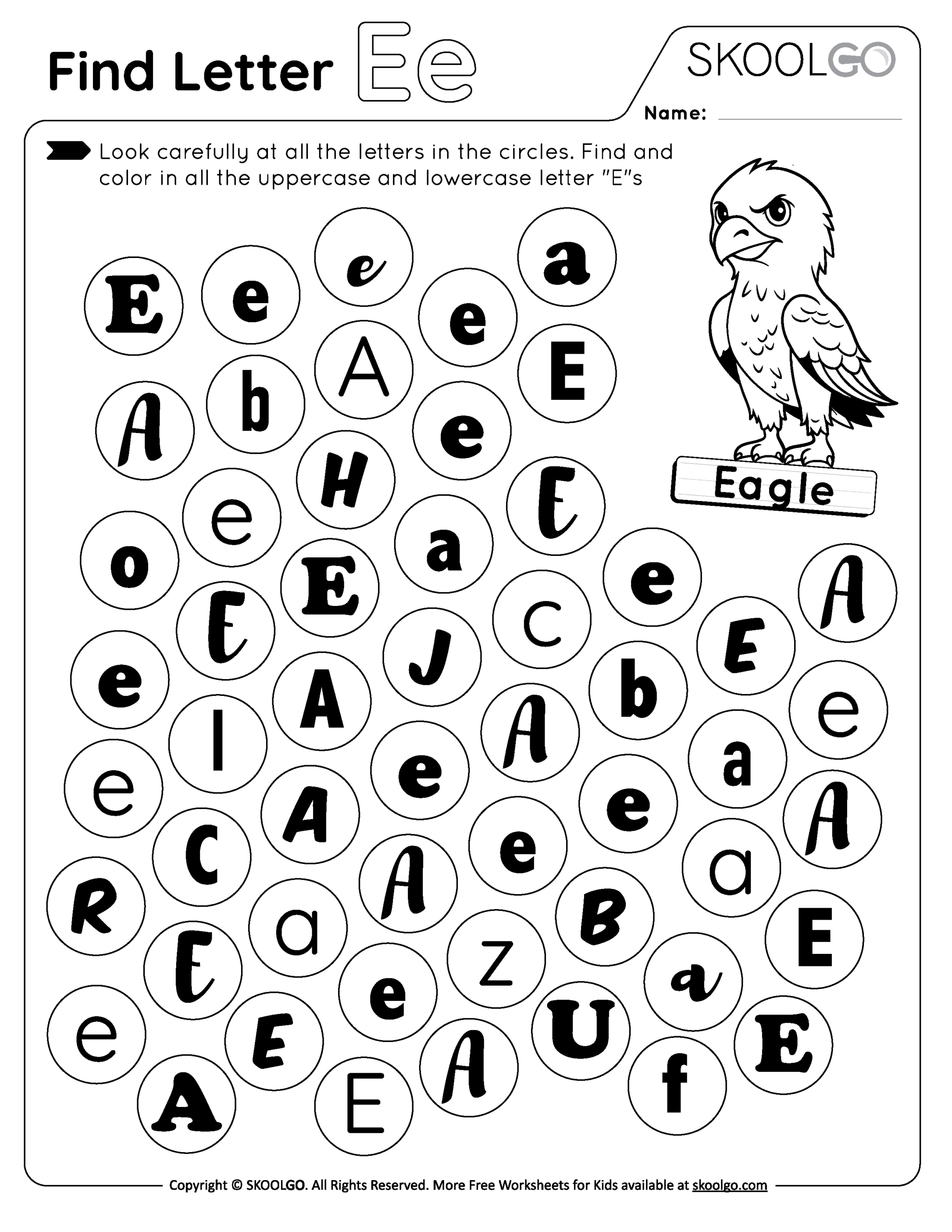 Find Letter E Free Worksheet For Kids SKOOLGO