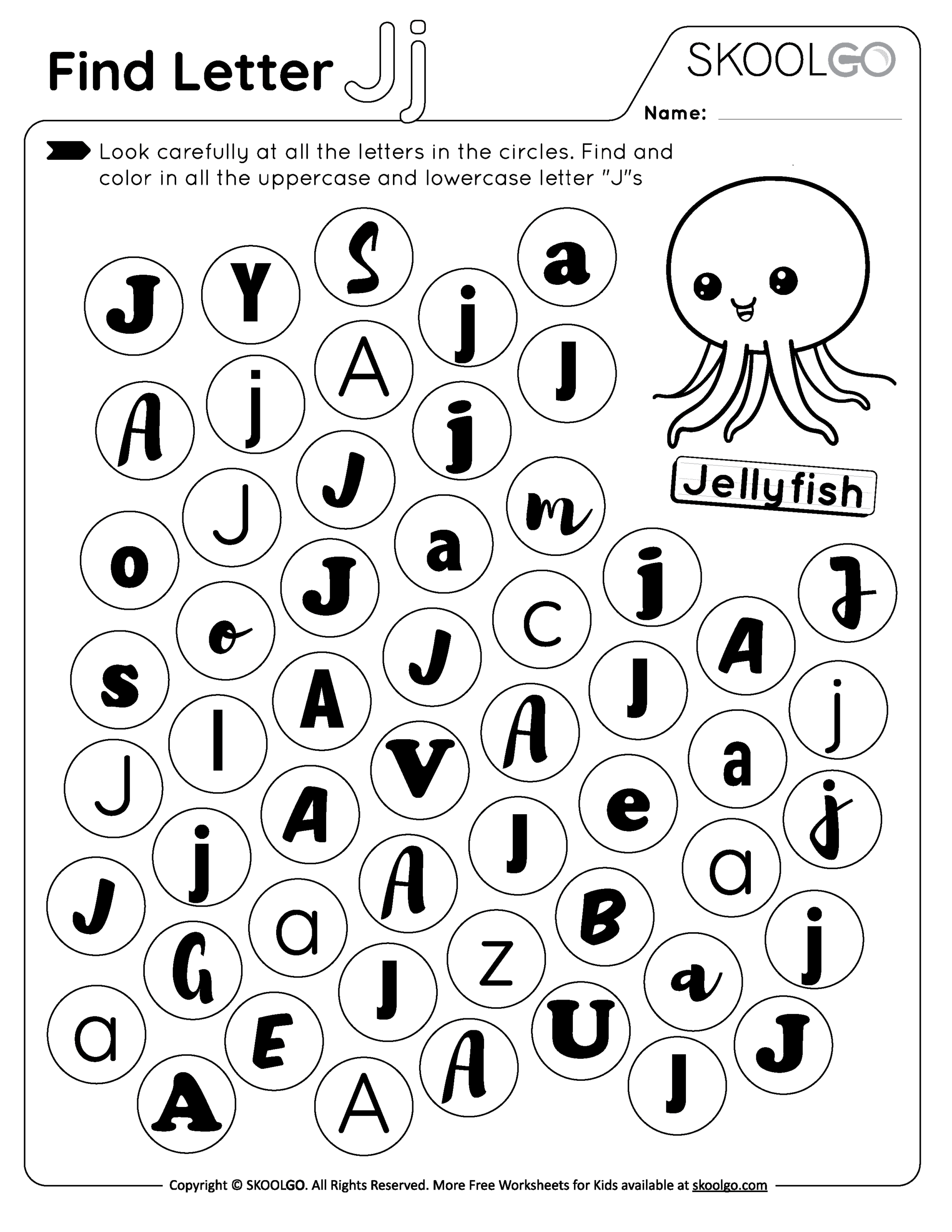 Find Letter J Free Worksheet For Kids SKOOLGO