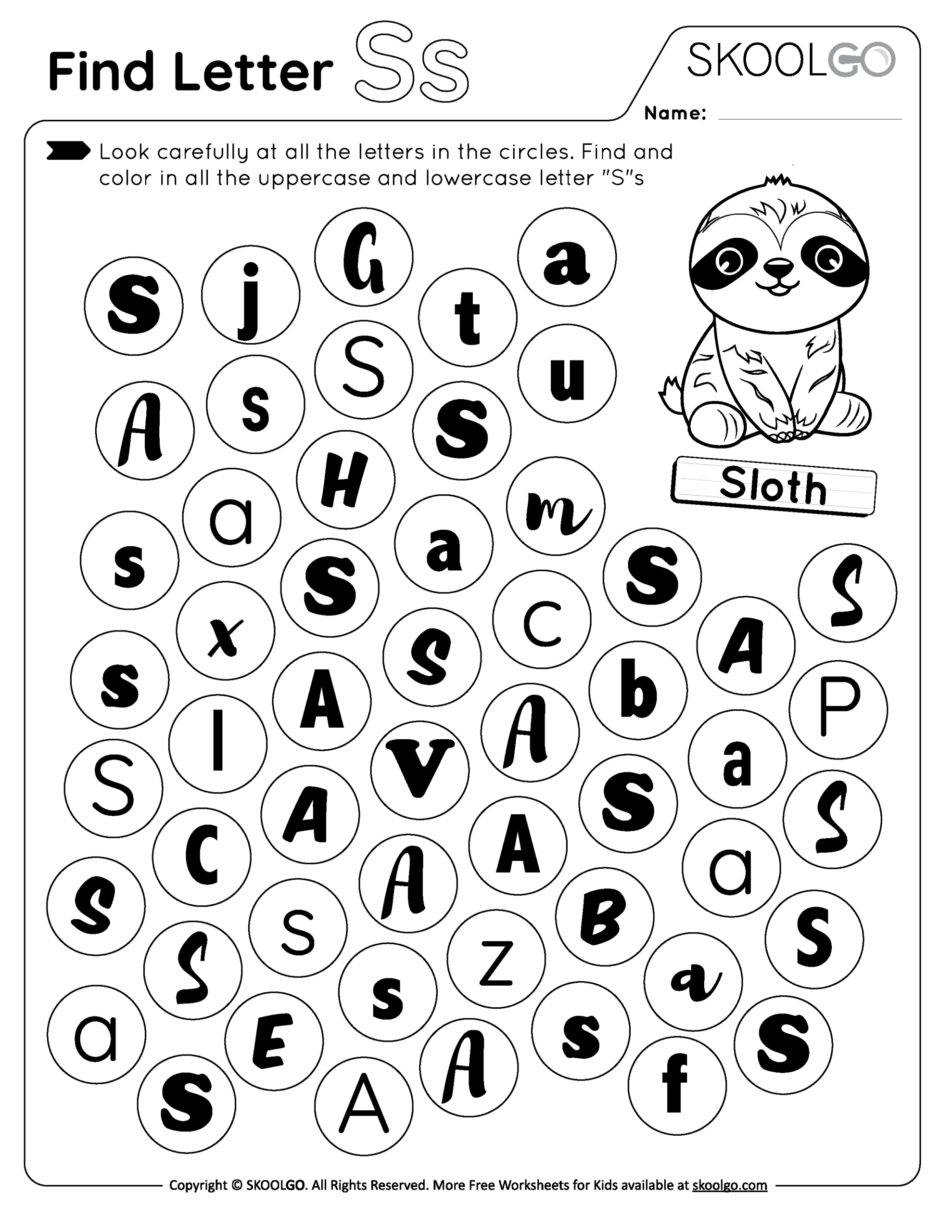 Find Letter S Free Worksheet For Kids SKOOLGO Find And Circle Every Letter S Worksheet Royalty Free Vector VectorStock