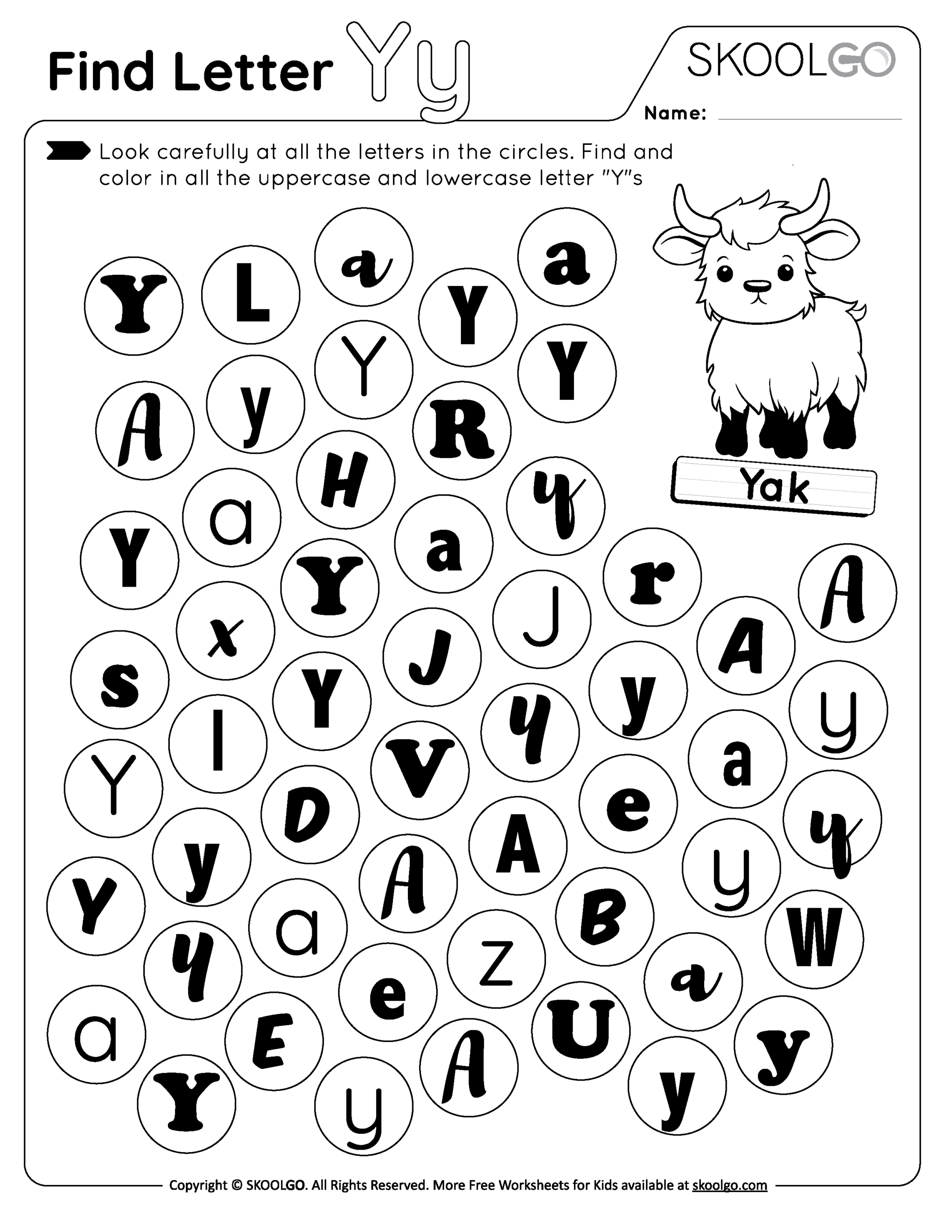 Find Letter Y Free Worksheet For Kids SKOOLGO Free Printable Letter Y Writing Practice Worksheet