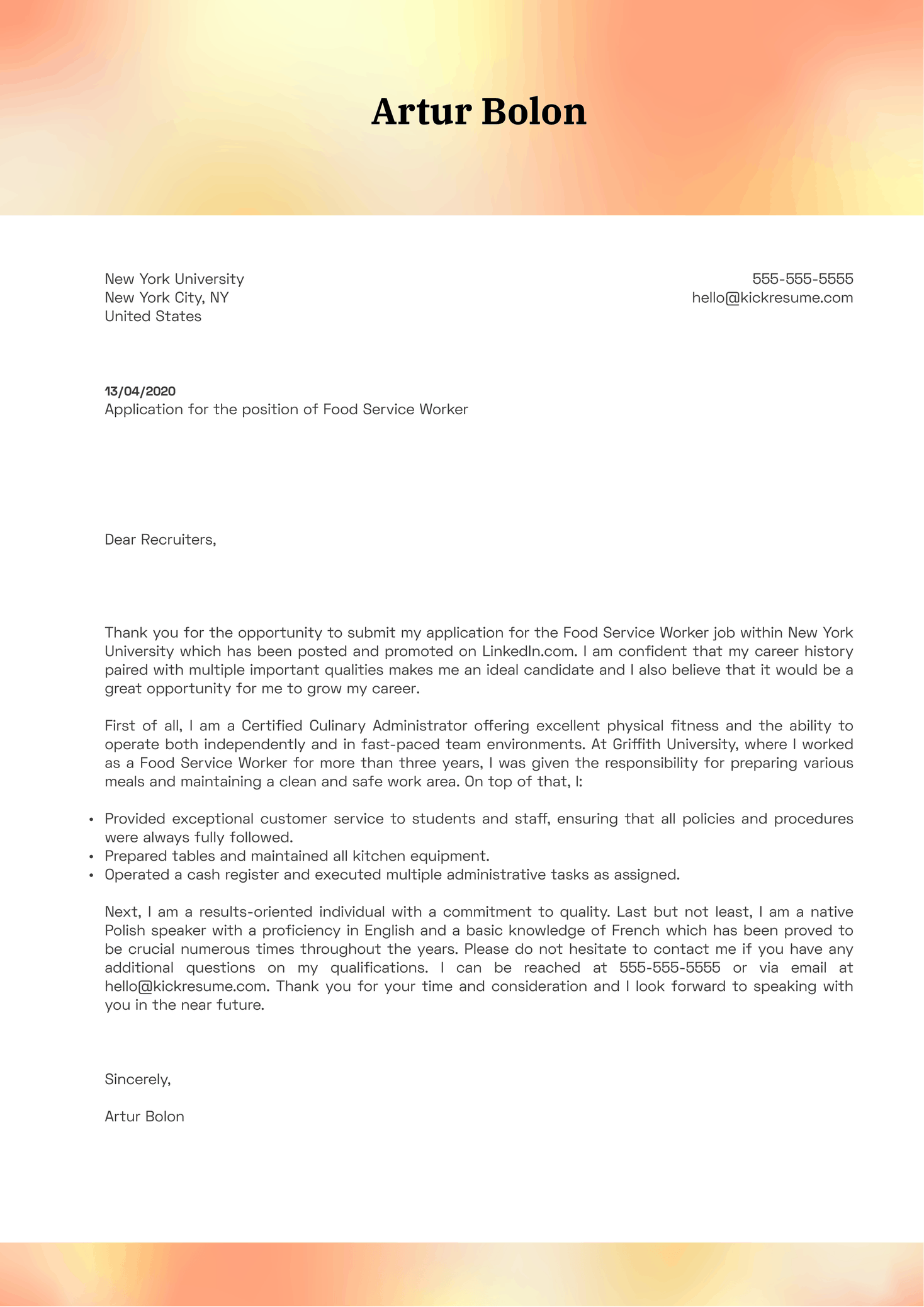 Food Preparation Cover Letter Samples Examples 2025 Kickresume Food Preparation Cover Letter Samples Examples 2025 Kickresume