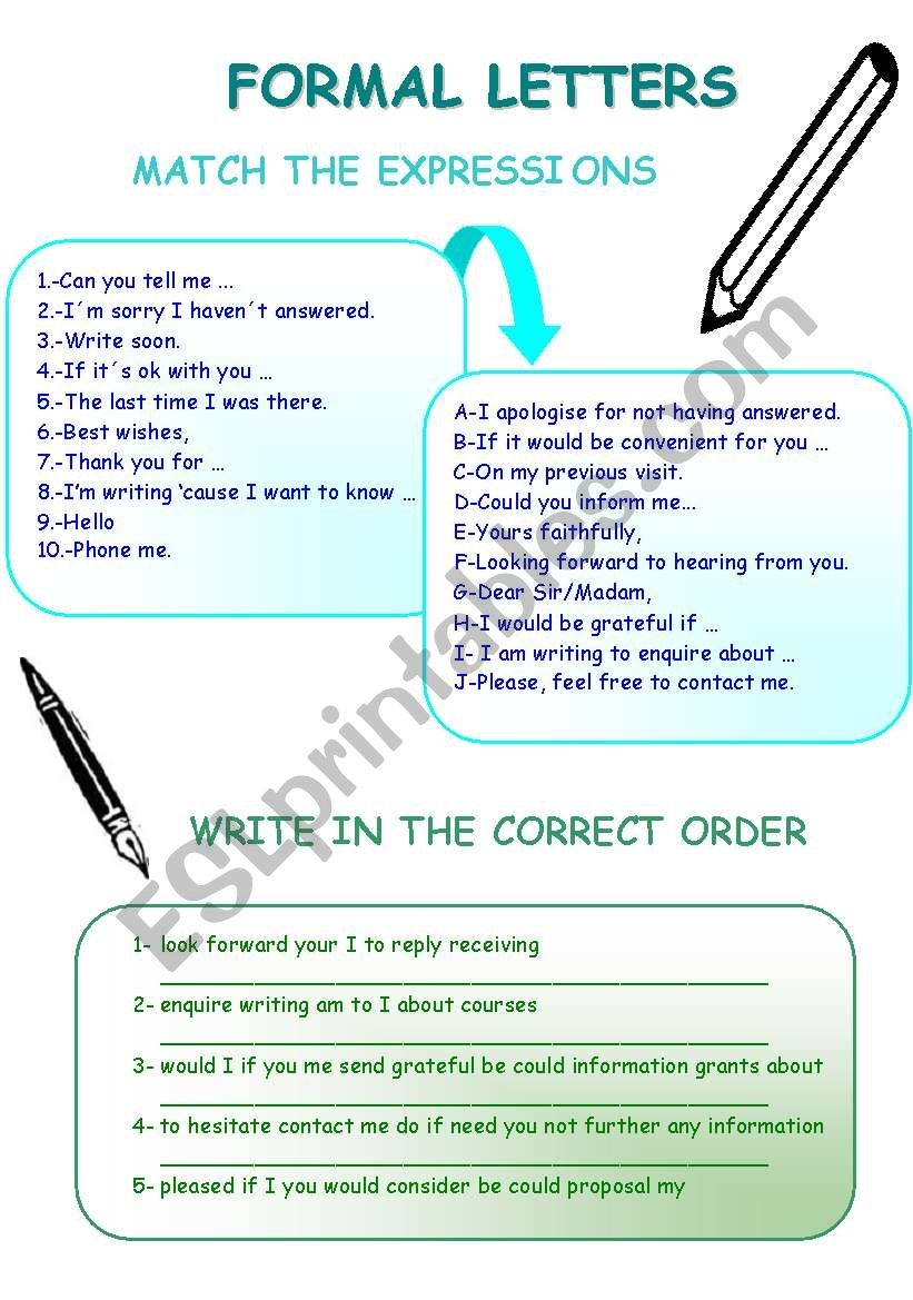 Formal Letters Expressions ESL Worksheet By Piligarcia Formal Letters Expressions ESL Worksheet By Piligarcia
