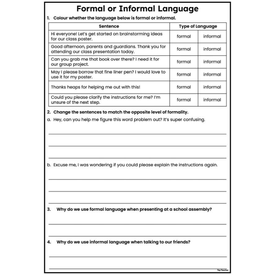 Formal Or Informal Language Worksheets Top Teacher Formal Or Informal Language Worksheets Top Teacher