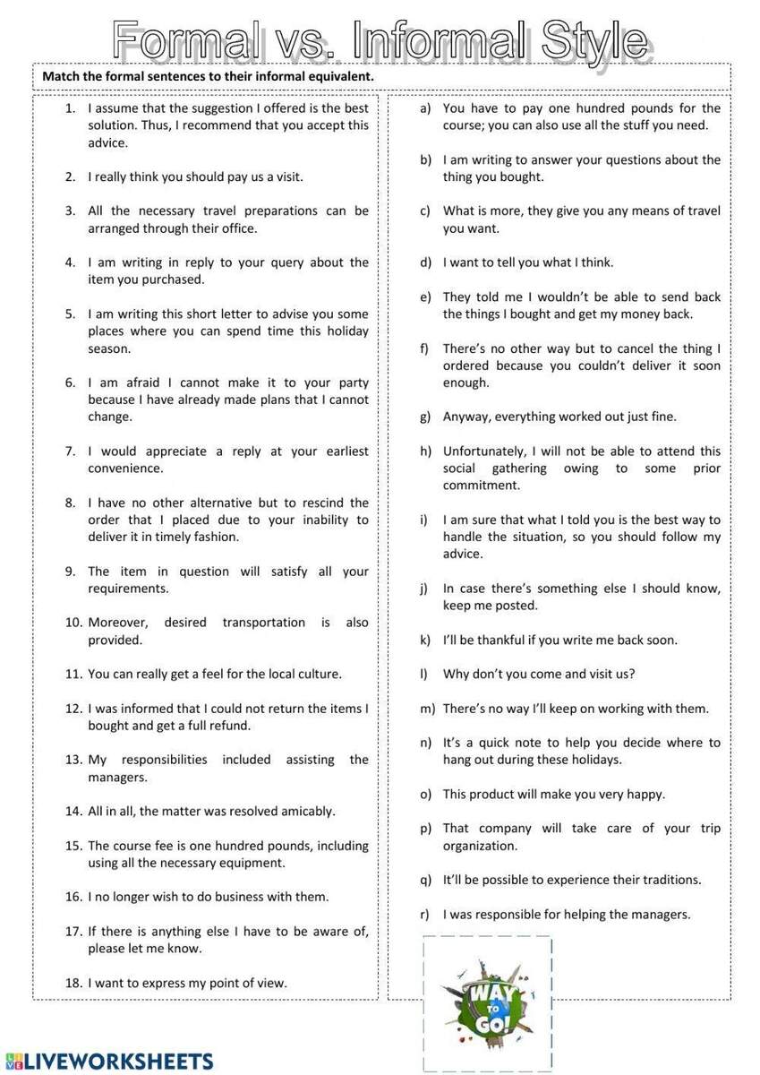 Formal Vs Informal Style 2 Worksheet Worksheets Library Formal Vs Informal Business Emails Letters ESL Worksheet By Sina019