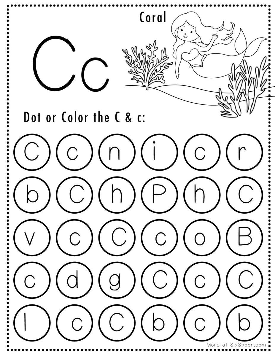 Free Alphabet Do A Dot Printables Worksheets Letter C Mermaid Themed Sly Spoon Free PDF Alphabet Dot Marker Worksheets Color Trace Daydream Into Reality