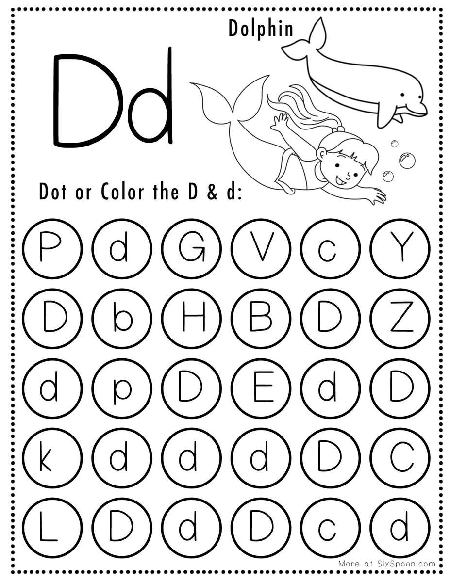 Free Alphabet Do A Dot Printables Worksheets Letter D Mermaid Themed Sly Spoon Free Printable Letter D Worksheets