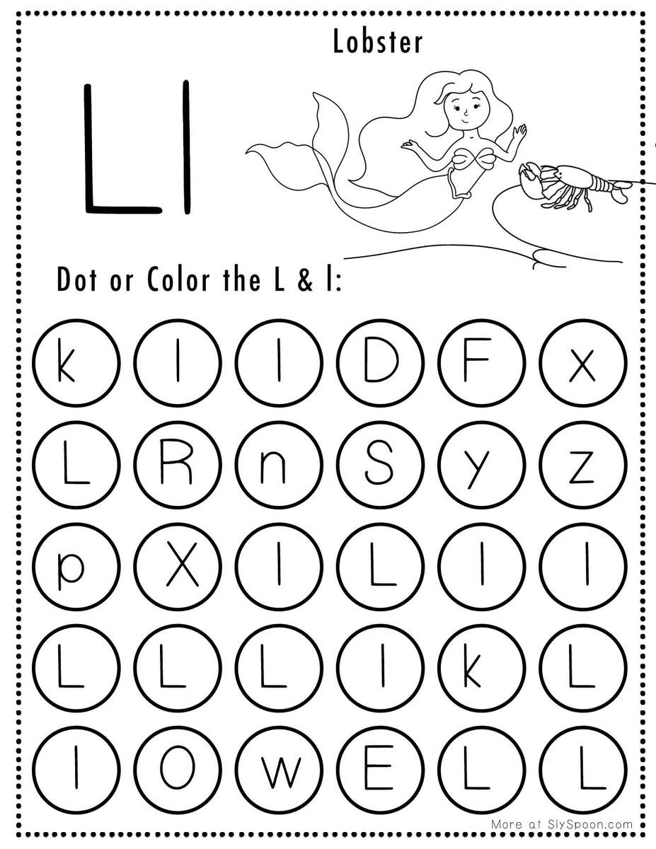 Free Alphabet Do A Dot Printables Worksheets Letter L Mermaid Themed Sly Spoon Free Letter L Phonics Worksheet For Preschool Beginning Sounds