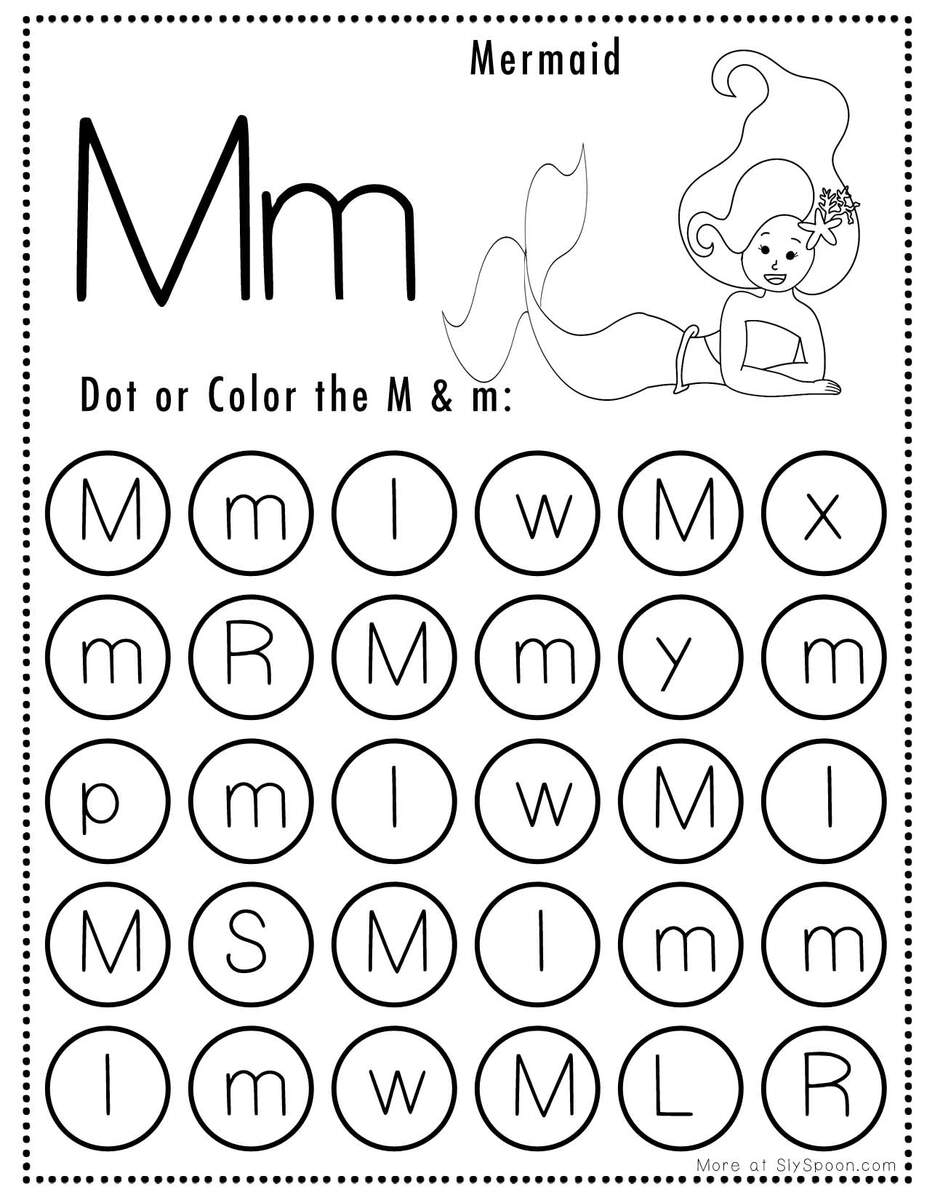 Free Alphabet Do A Dot Printables Worksheets Letter M Mermaid Themed Sly Spoon English For Kids Step By Step Letter M Worksheets Flash Cards Coloring Pages