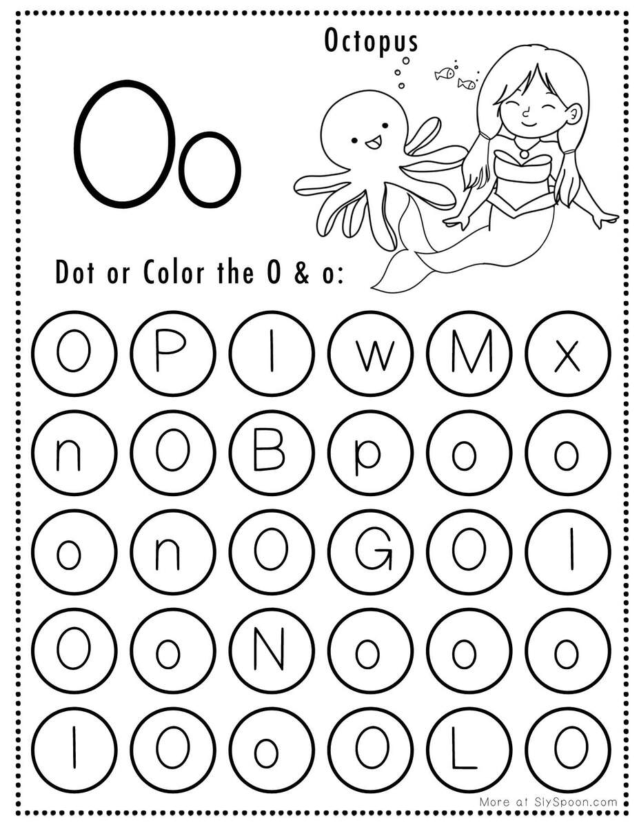 Free Alphabet Do A Dot Printables Worksheets Letter O Mermaid Themed Sly Spoon Letter O Alphabet Activity Worksheet Doozy Moo