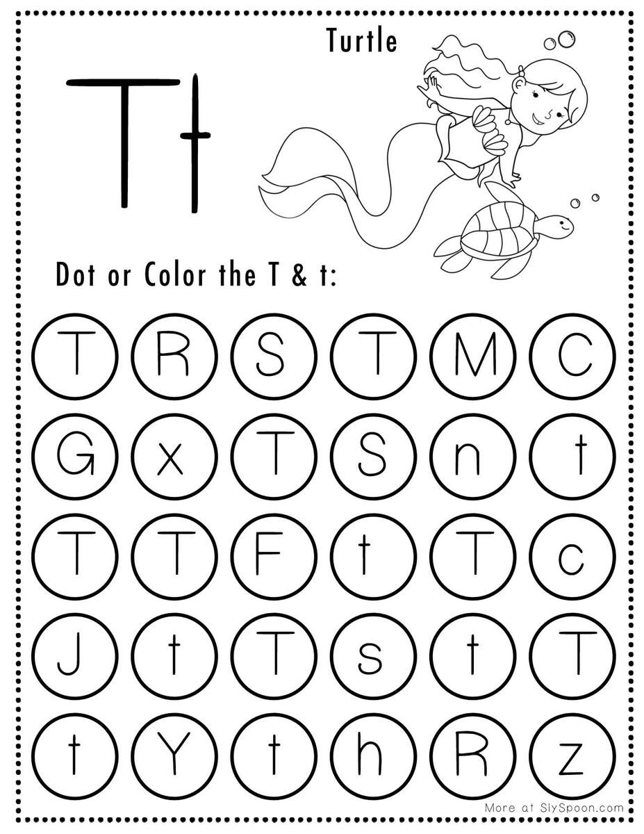 Free Alphabet Do A Dot Printables Worksheets Letter T Mermaid Themed Sly Spoon Free Printable Letter T Writing Practice Worksheet