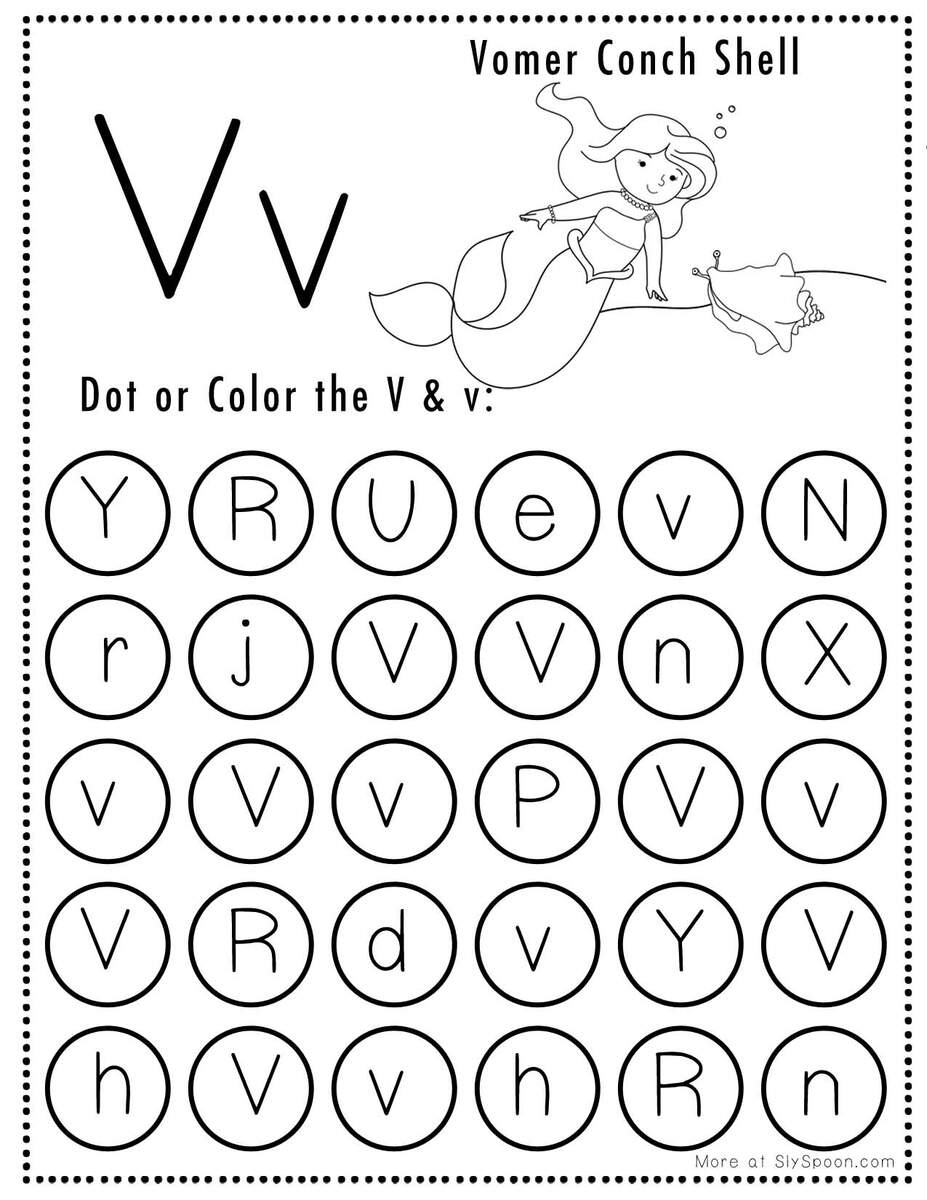 Free Alphabet Do A Dot Printables Worksheets Letter V Mermaid Themed Sly Spoon