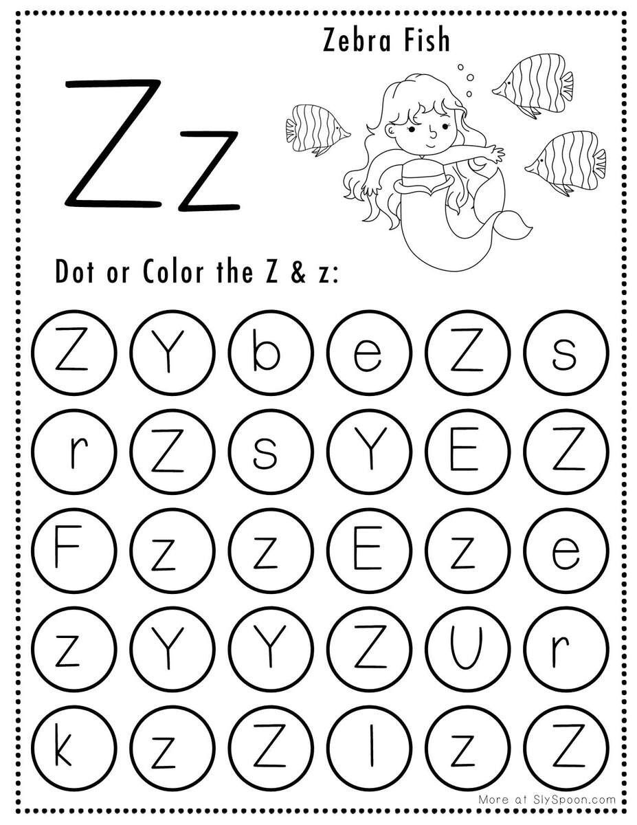 Free Alphabet Do A Dot Printables Worksheets Letter Z Mermaid Themed Sly Spoon