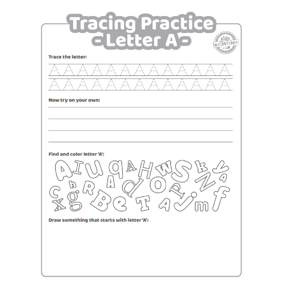 Free Letter A Practice Worksheet Trace It Write It Find It Draw Kids Activities Blog