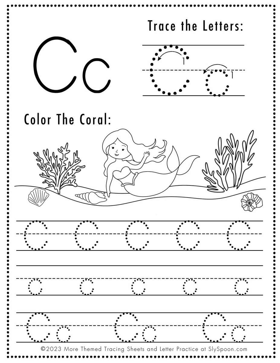 Free Letter C Tracing Worksheets Printable Mermaid Themed Sly Spoon Free Letter C Tracing Worksheets Printable Mermaid Themed Sly Spoon