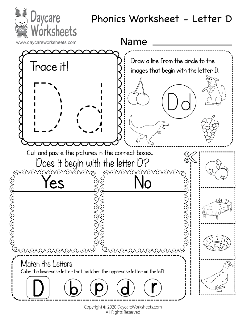 Free Letter D Phonics Worksheet For Preschool Beginning Sounds Letter D Read And Choose Beginning Sounds Worksheet Ezpzphonics