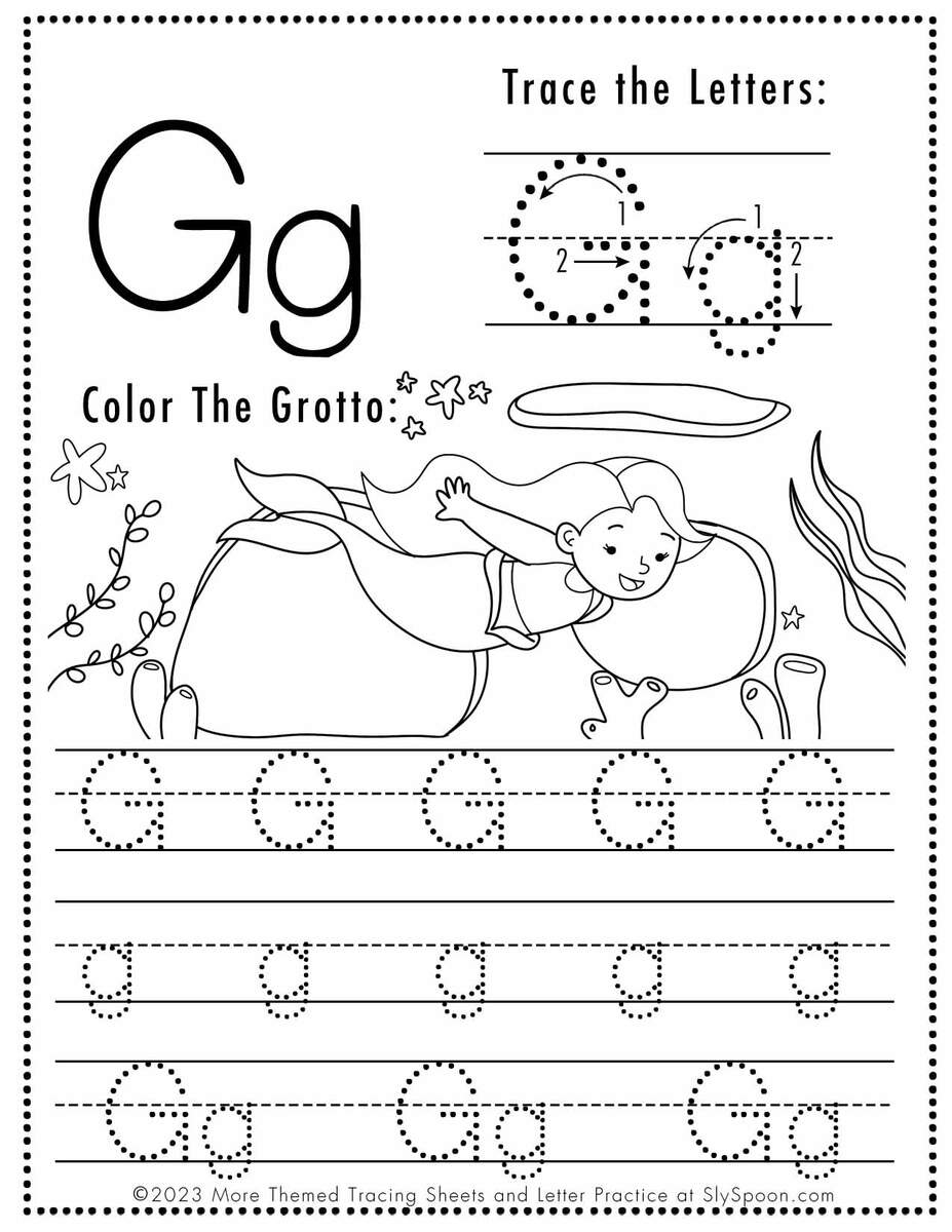 Free Letter G Tracing Worksheet Printable Mermaid Themed Sly Spoon Letter G Worksheets 55 Free PDF Printables Daydream Into Reality