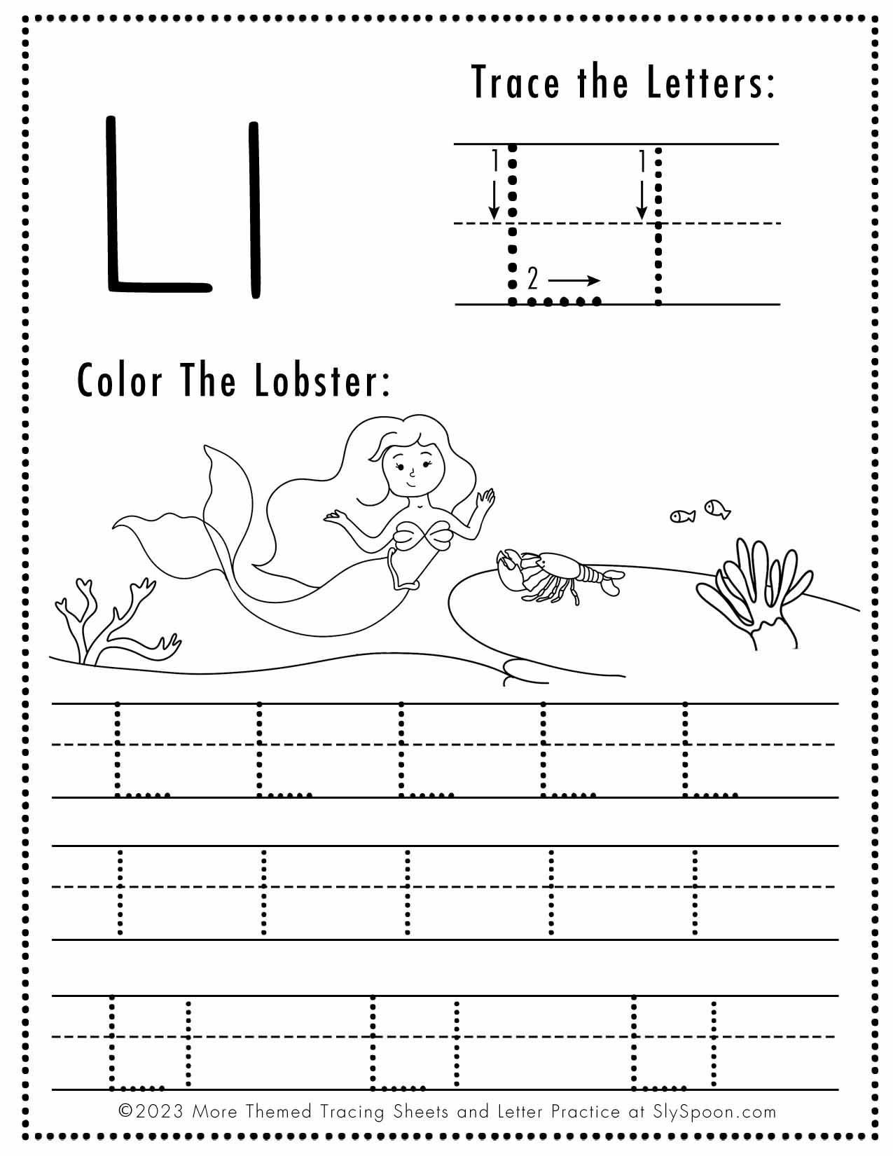 Free Letter L Tracing Worksheet Printable Mermaid Themed Sly Spoon Uppercase Letter L Tracing Worksheet Doozy Moo