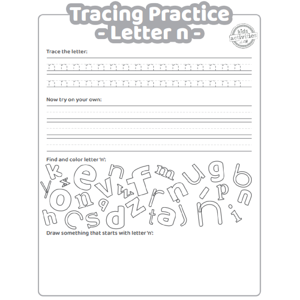 Free Letter N Practice Worksheet Trace It Write It Find It Draw Kids Activities Blog