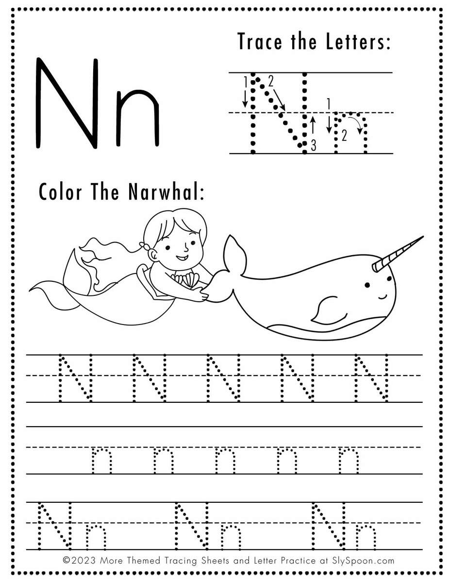 Free Letter N Tracing Worksheet Printable Mermaid Themed Sly Spoon Free Letter N Tracing Worksheet Printable Mermaid Themed Sly Spoon