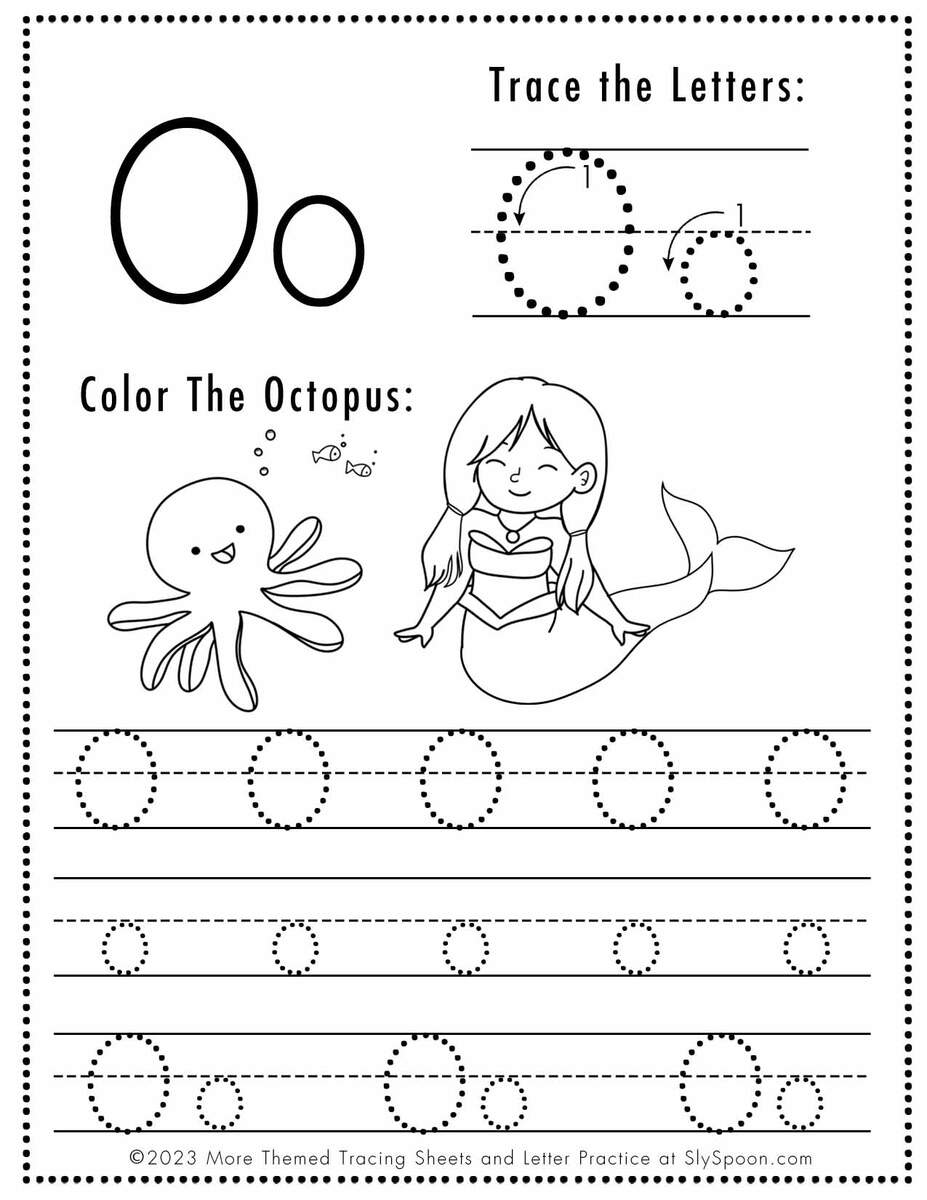 Free Letter O Tracing Worksheet Printable Mermaid Themed Sly Spoon