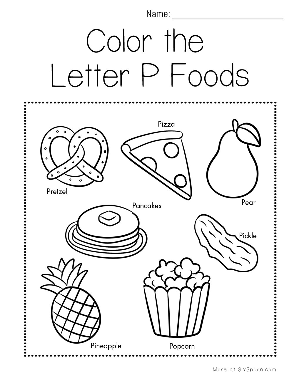 Free Letter P Food Printables For Preschool Pizza Pears Popcorn Sly Spoon