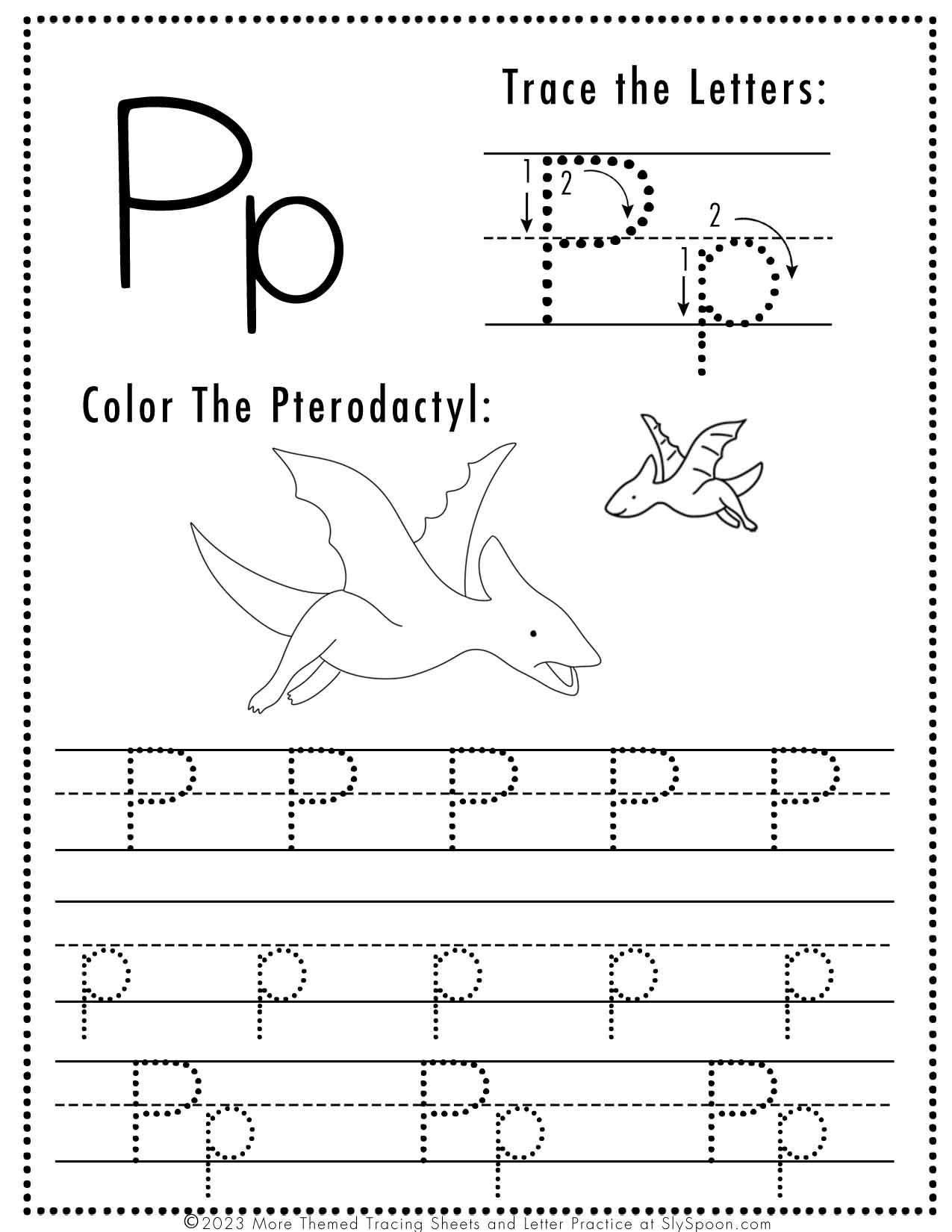 Free Letter P Tracing Worksheet Printable Dinosaur Themed Sly Spoon Lowercase Letter P Tracing Worksheet Doozy Moo