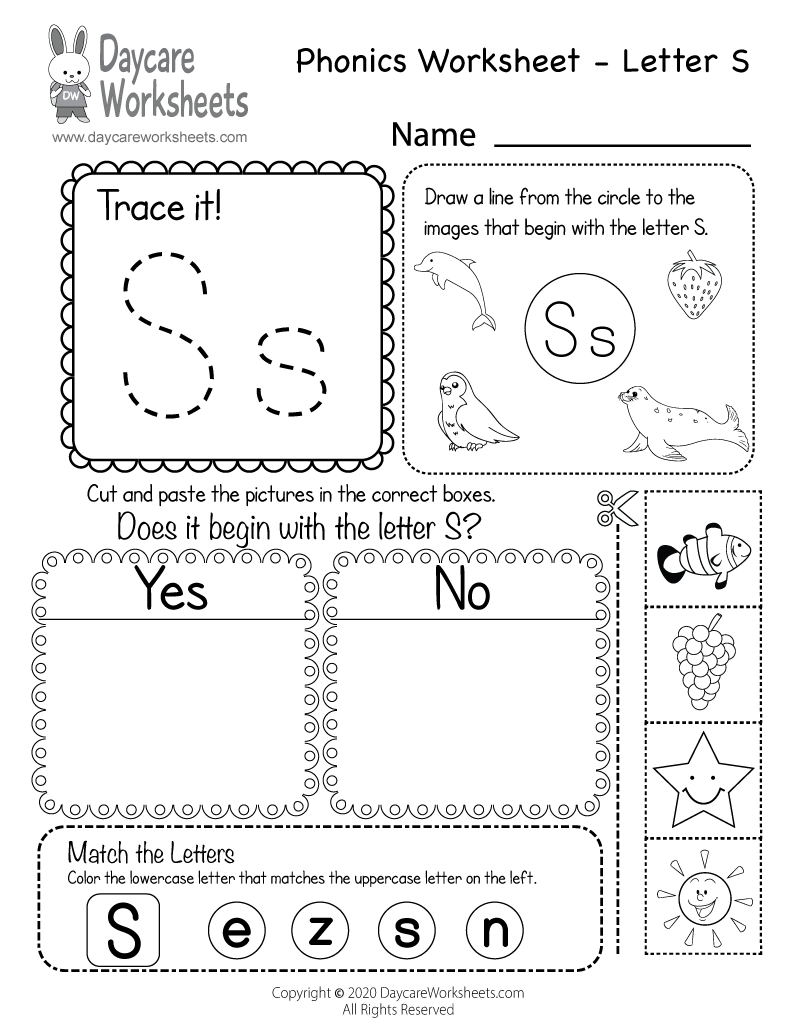 Free Letter S Phonics Worksheet For Preschool Beginning Sounds Preschool Learning Letter S Practice Free Printable Worksheet Sweet Benanna Sam