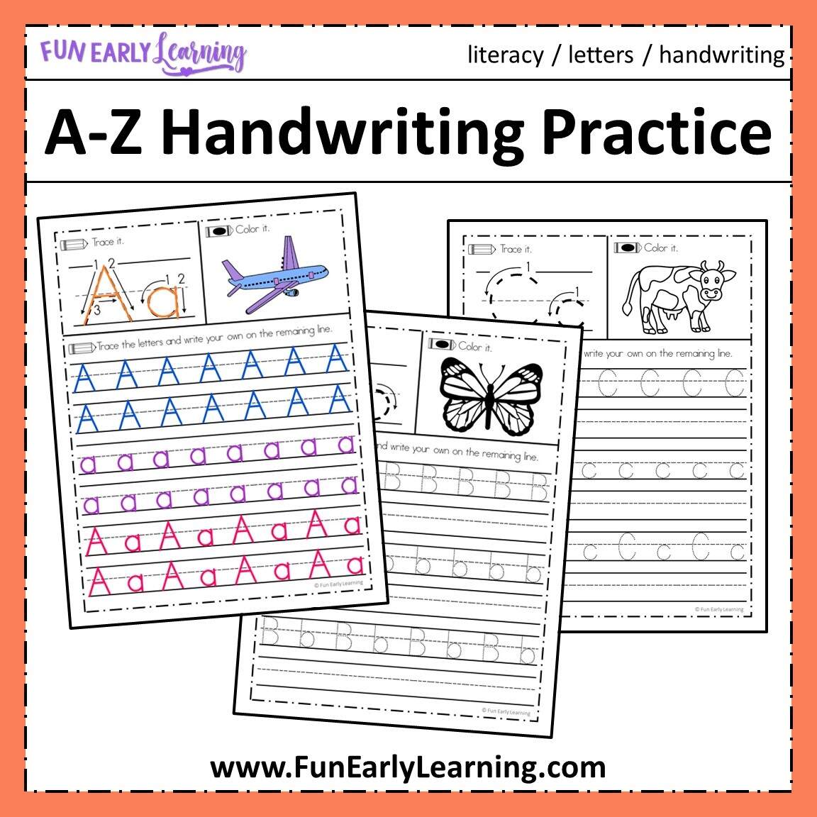 Free Letter Tracing Worksheets A Z Handwriting Practice Fun Early Learning Free Custom Printable Handwriting Worksheet Templates Canva