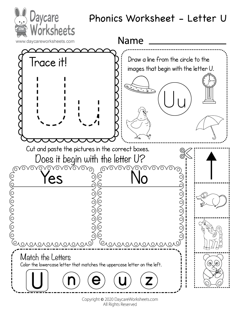 Free Letter U Phonics Worksheet For Preschool Beginning Sounds Alphabet Worksheets Free Printables Doozy Moo