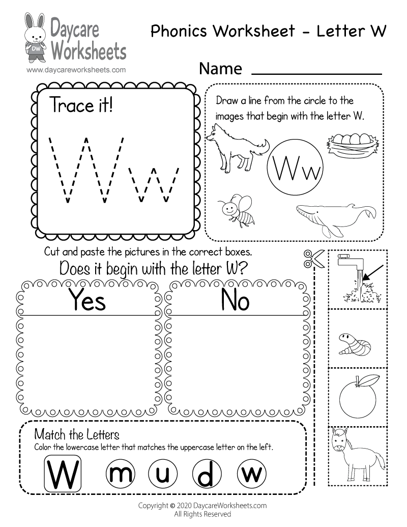 Free Letter W Alphabet Learning Worksheet For Preschool