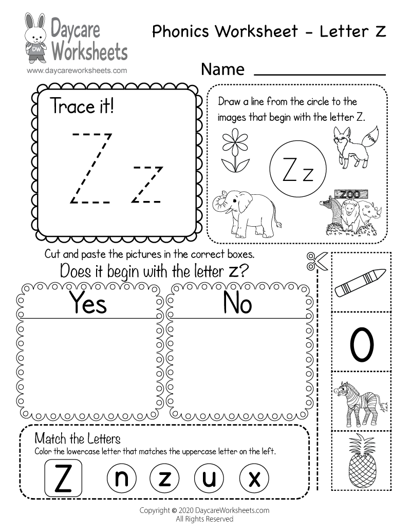 Free Letter Z Phonics Worksheet For Preschool Beginning Sounds Free Letter Z Phonics Worksheet For Preschool Beginning Sounds