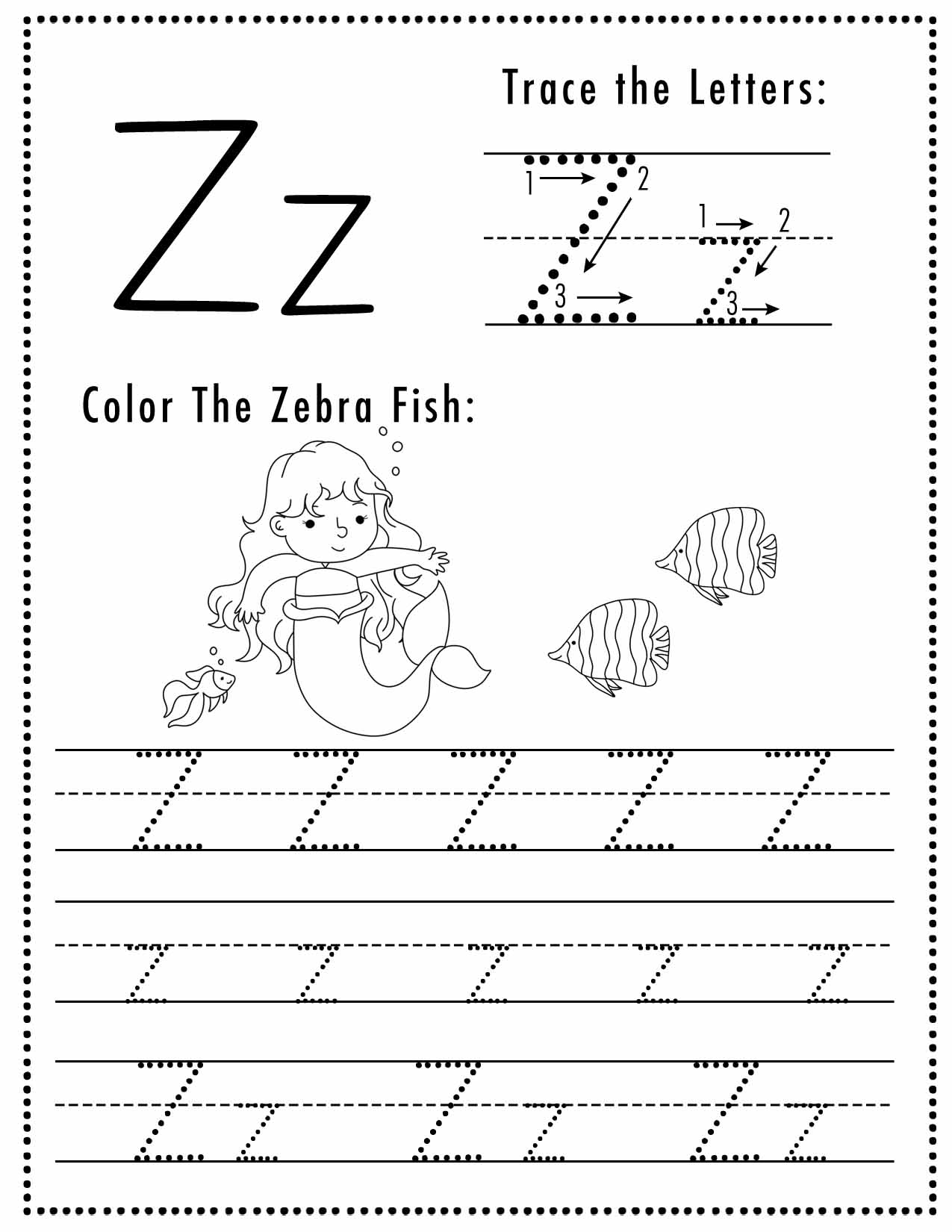 Free Letter Z Tracing Worksheet Printable Mermaid Themed Sly Spoon Free Letter Z Tracing Worksheet Printable Mermaid Themed Sly Spoon