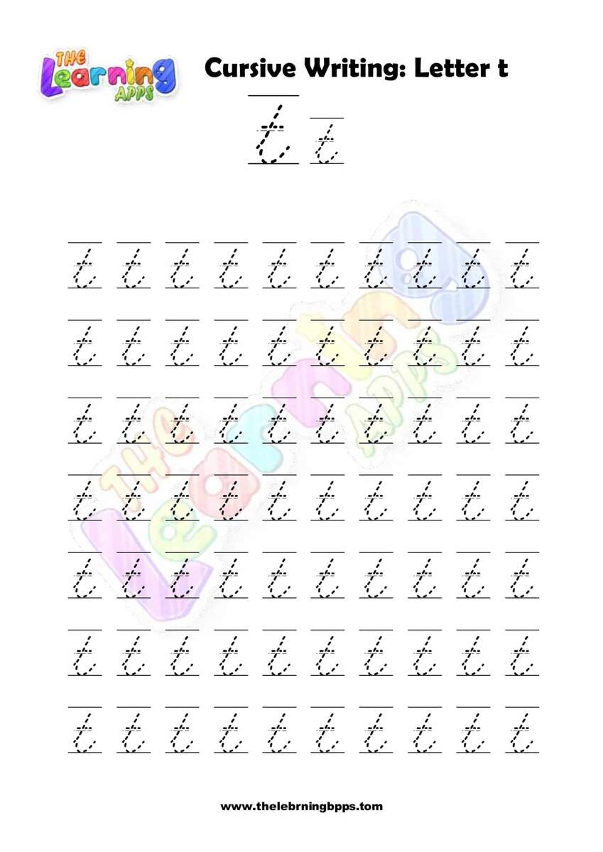 Free Printable Cursive Letter T Writing Grade 1 Worksheets