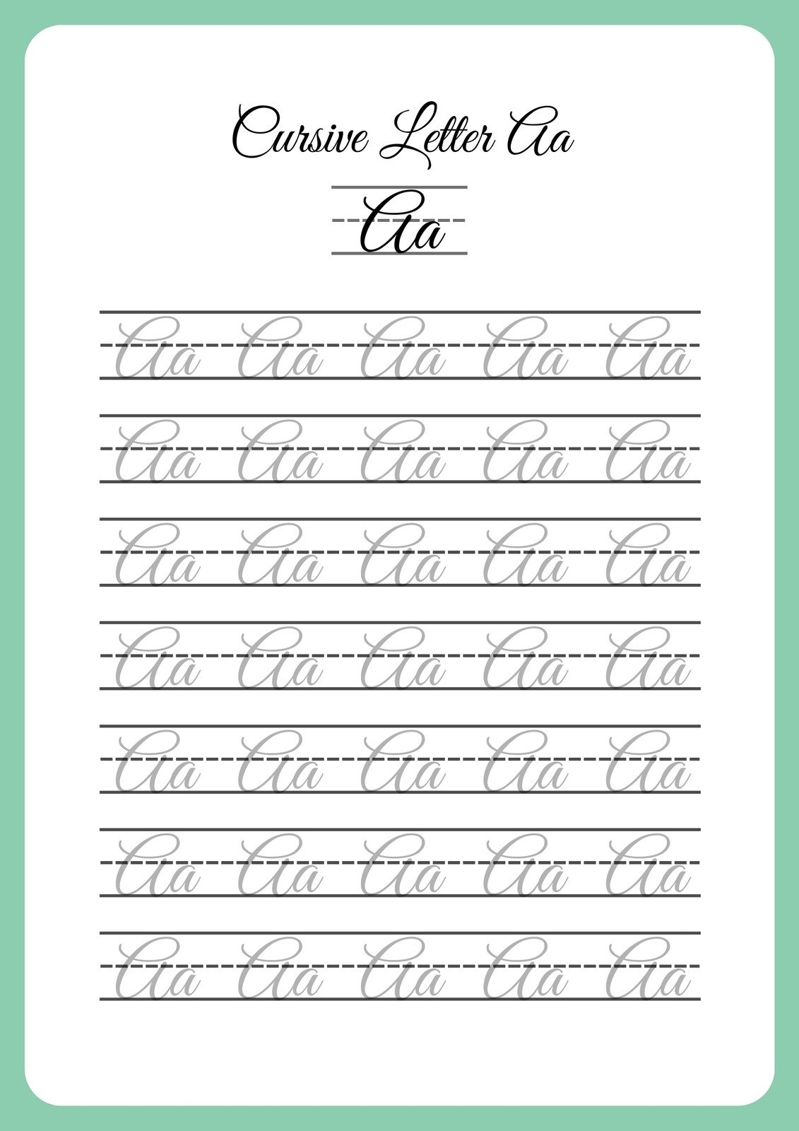 Free Printable Cursive Writing Worksheet Templates Canva Free Printable Cursive Alphabet Practice Sheets Lowercase A