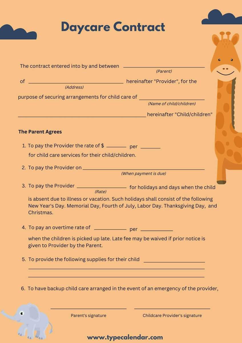 Free Printable Daycare Contract Templates PDF Sample Free Parenting Plan Print Save Download Rocket Lawyer