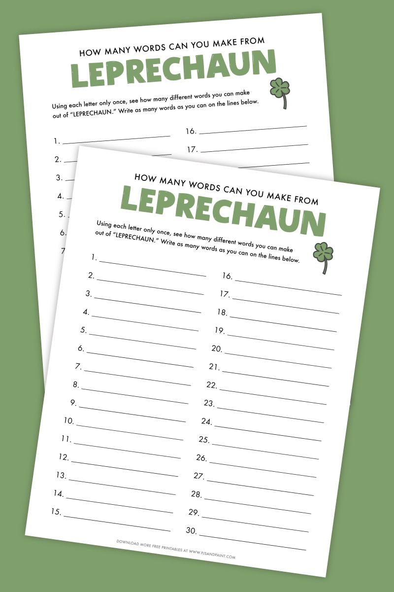 Free Printable How Many Words Can You Make Out Of Leprechaun Game