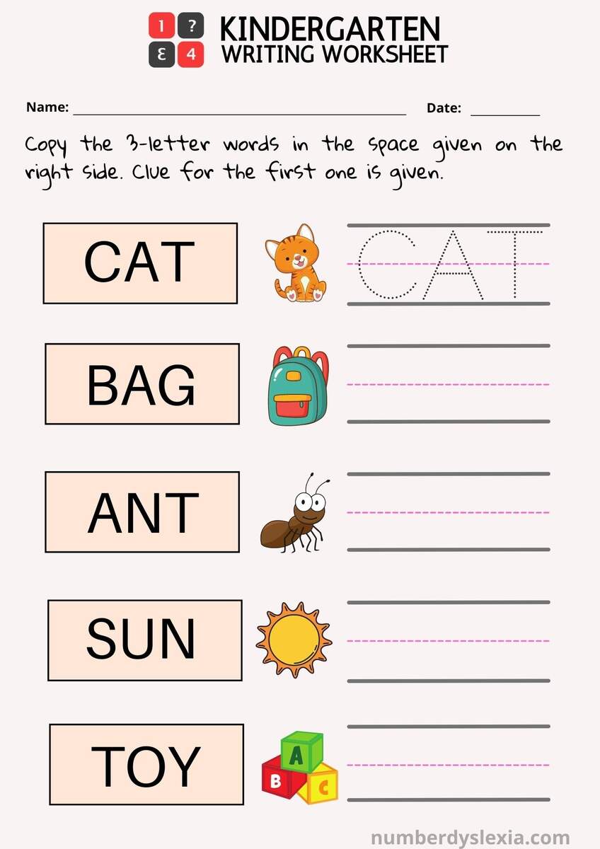 Free Printable Kindergarten Writing Worksheets PDF Number Dyslexia Alphabet A To Z Tracing Letters And Words Writing Them And Coloring Made By Teachers