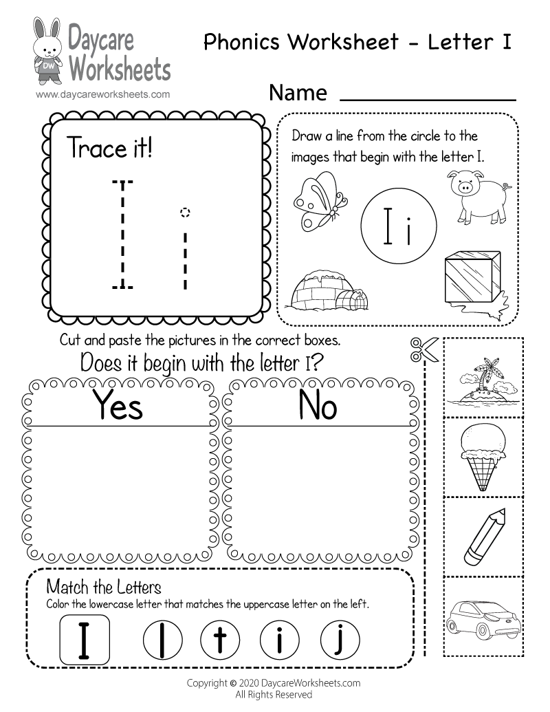 Free Printable Letter I Beginning Sounds Phonics Worksheet For Preschool