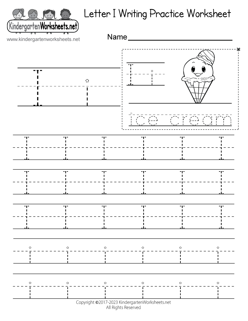 Kids Under 7 Letter I Practice Writing Worksheet