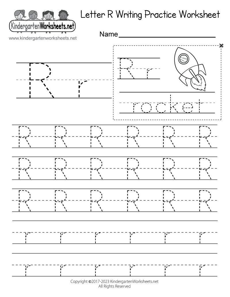 Kids Under 7 Letter R Practice Writing Worksheet