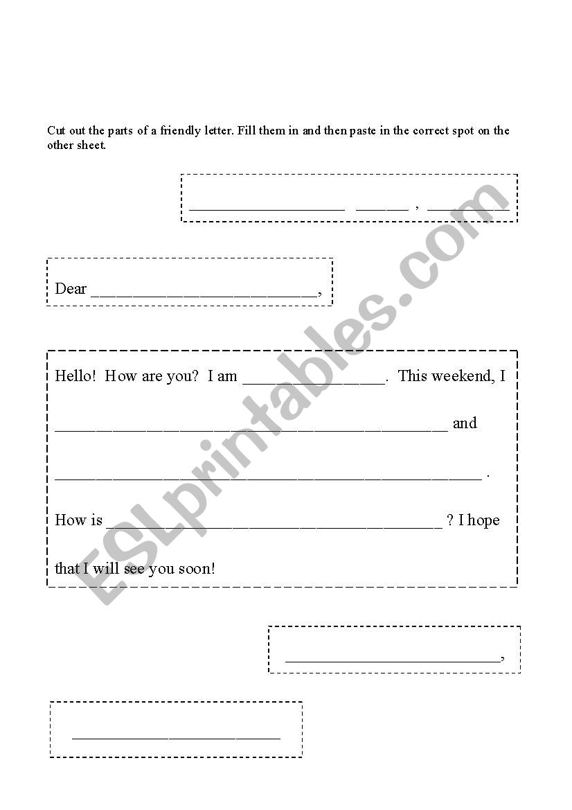 Friendly Letter Cut Paste ESL Worksheet By Lissar