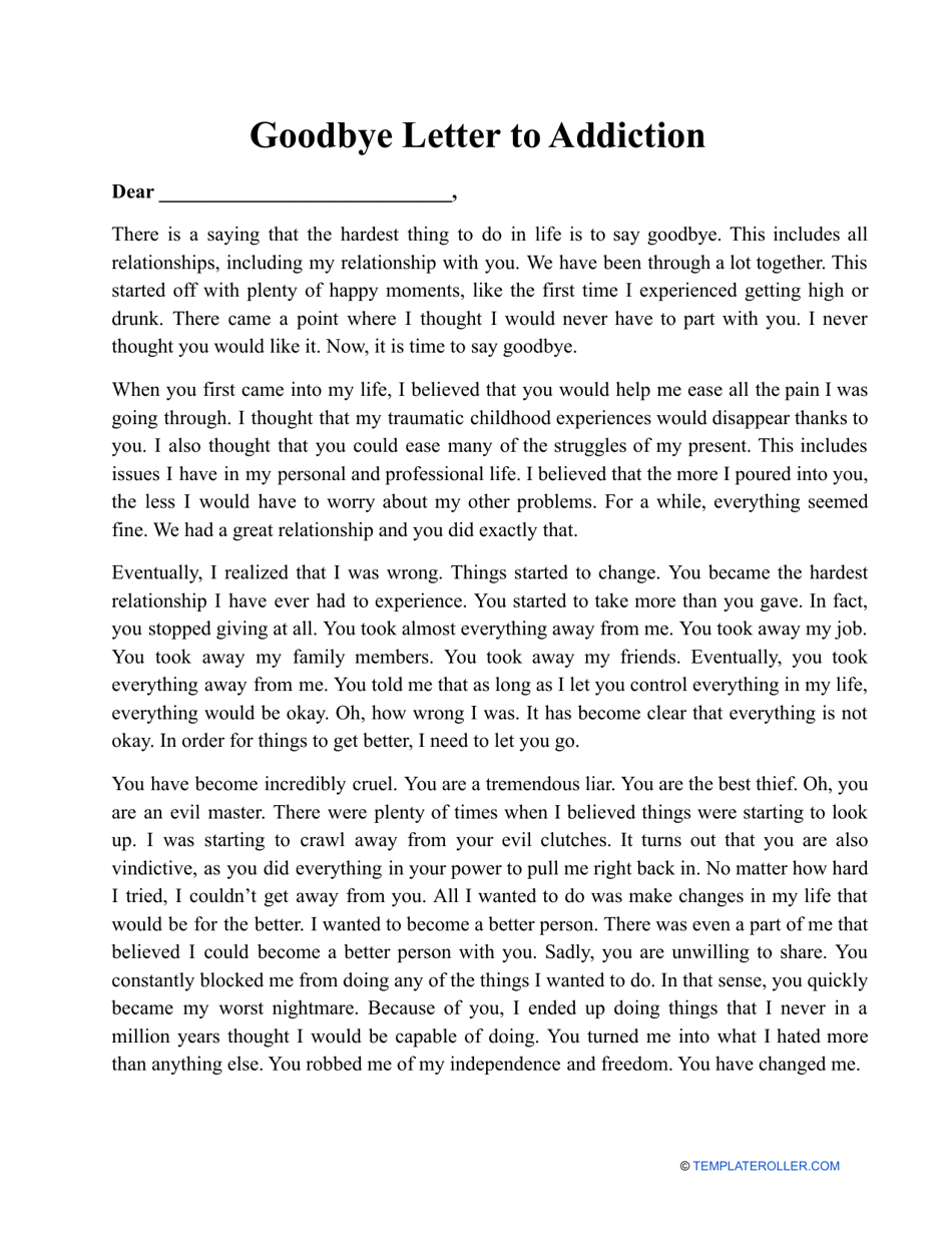 Goodbye Letter To Addiction Template Download Printable PDF Templateroller