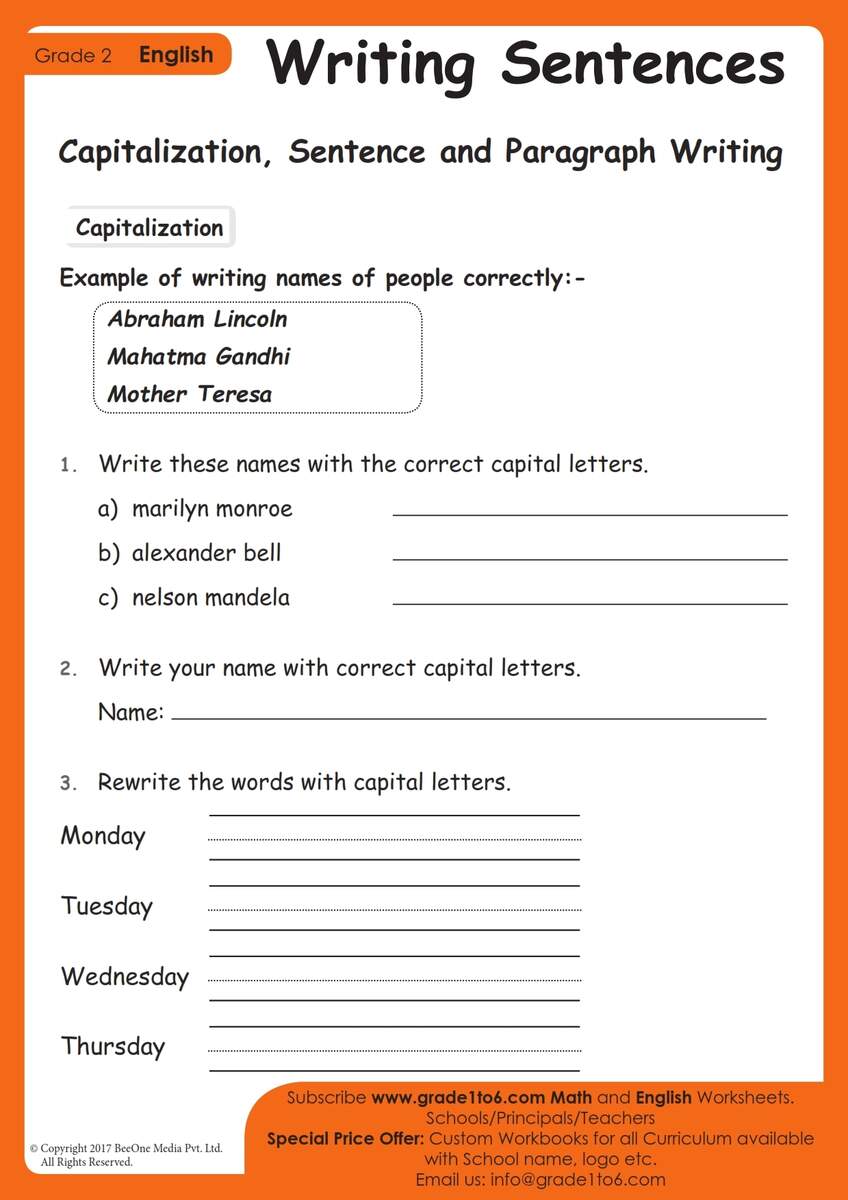 Grade 2 Capitalization Worksheets Grade1to6 Grade 2 Capitalization Worksheets Grade1to6