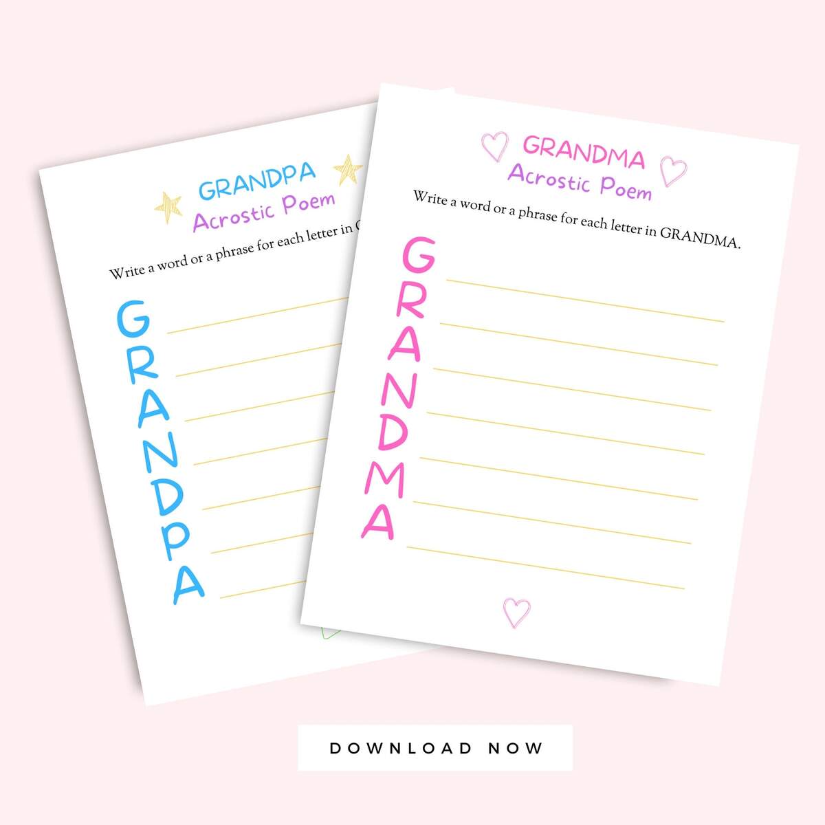 Grandma And Grandpa Acrostic Poem Multicolor Grandparent S Day Printable Kid Activity Instant Download Grandparent Cards Etsy